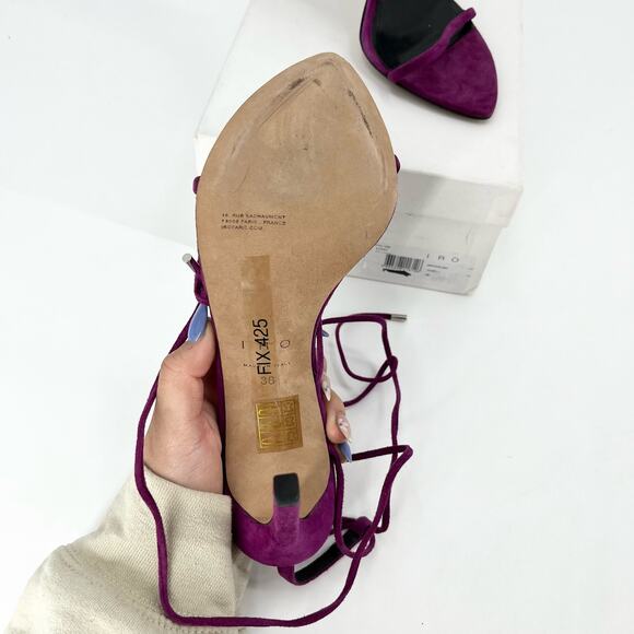 IRO Sandals Purple Suede Lace Up High Stiletto Heel Pointed Toe Size US 7 NEW - Picture 4 of 5